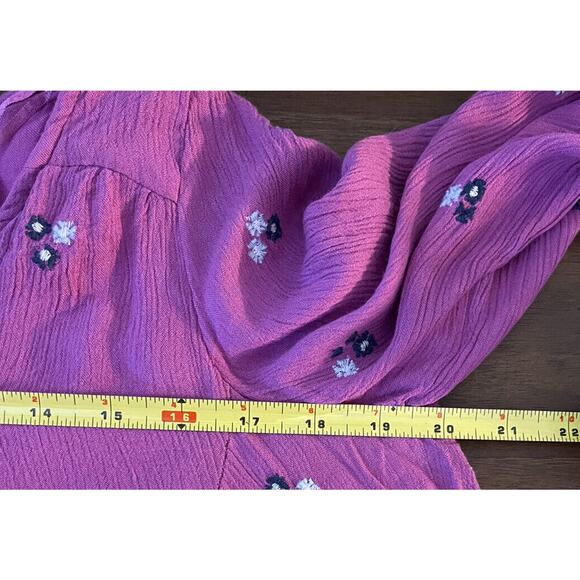 Free People Embroidered Dress Tunic Crinkled Cut Out Back Fushia Pink BOHO Small - Picture 6 of 12